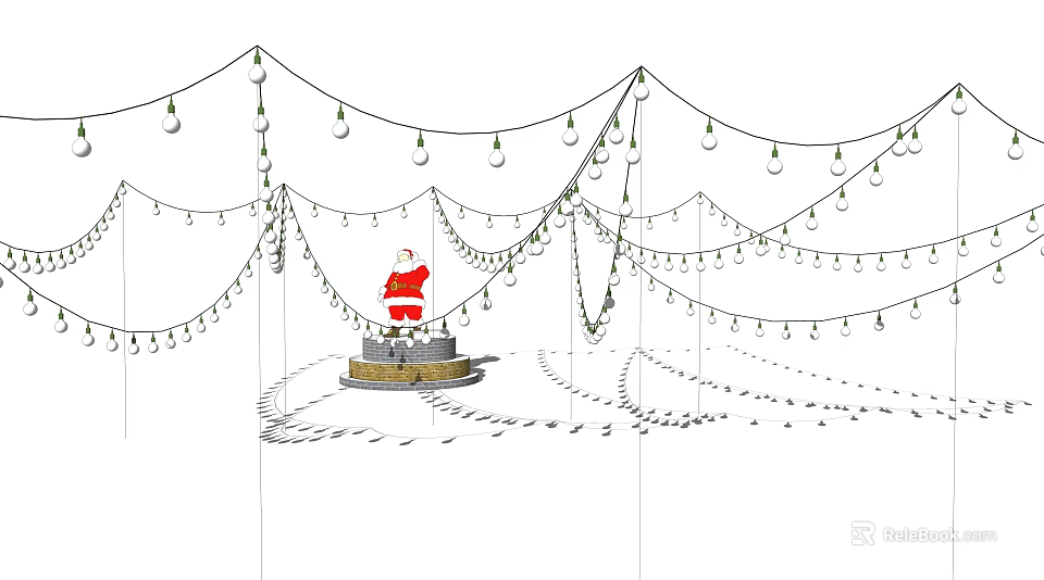 Festive Christmas Decorative Lights Hanging with Santa Claus Figure and Garland 3d model 