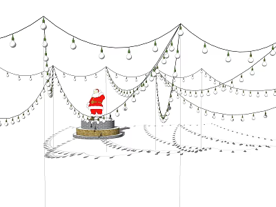 Festive Christmas Decorative Lights Hanging with Santa Claus Figure and Garland 3d model