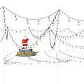 Festive Christmas Decorative Lights Hanging with Santa Claus Figure and Garland