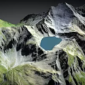 Scenic Mountain Landscape With Green Slopes Gray Rocky Peaks And Blue Lake