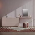 Modern Dressing Table With Mirror Stool And Decorative Items On Rug 3d model