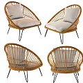 Stylish Rattan Leisure Chair With Light Gray Cushion And Black Metal Legs