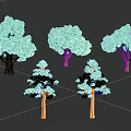 Set Of Various Green Leaf Trees With Different Sizes Brown Trunks And Shadows 3d model