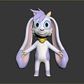 Cute Plush Toy with Purple and White Fur Long Ears Yellow Bell and Big Eyes