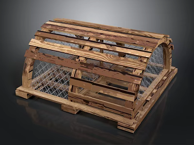 Wooden Lobster Trap Equipment With Slats Wire Mesh And Sturdy Design 3d model