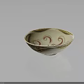 Artisanal Handcrafted Ceramic Bowl With Beige Brown Glaze Red Spiral Patterns And Smooth Rim