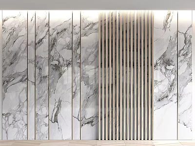 Modern Wall Decor With Marble Texture And Vertical Slats Design 3d model