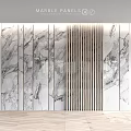 Modern Wall Decor With Marble Texture And Vertical Slats Design