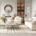 Elegant Modern Living Room Interior Design With Sofa Coffee Table Bookshelves And Decorative Mirror