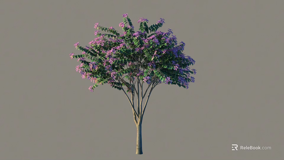 Lush Purple Flowering Arbor with Green Leaves and Brown Trunk 3d model 
