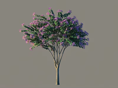 Lush Purple Flowering Arbor with Green Leaves and Brown Trunk 3d model