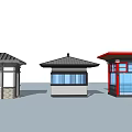 Different Small Architectural Designs Featuring Various Rooftop Styles And Color Details 3d model