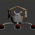 Miniature Aircraft Model Featuring Wooden Seat Metal Frame Transparent Canopy Red Thrusters And Small Robot