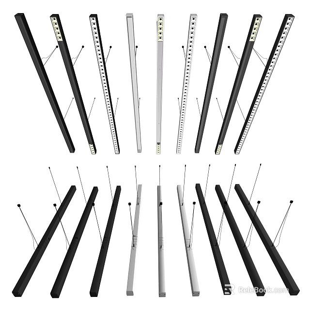 Modern Chandelier Rods In Black And White Metal For Interior Decor 3d model 