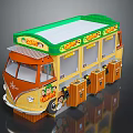 Colorful Vintage Food Bus With Green Roof Yellow Body And Cartoon Graphics