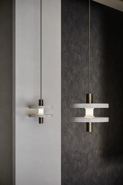 Modern Minimalist Pendant Lights With Geometric Concrete And Metal Sleek Design 3d model