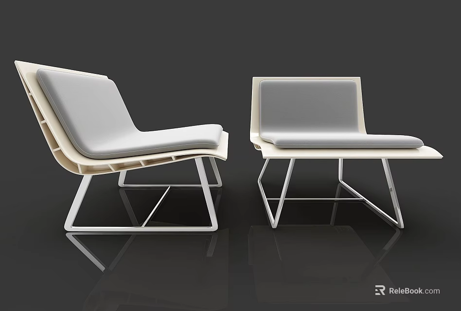 Modern Light Colored Leisure Chairs With Upholstered Seats And Metal Frames 3d model 