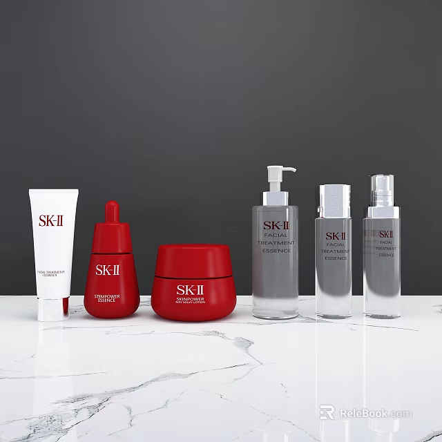 Luxury SK-II Cosmetics Collection with Different Bottles Jars and Tubes for Skincare 3d model 
