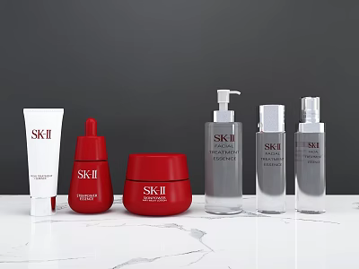 Luxury SK-II Cosmetics Collection with Different Bottles Jars and Tubes for Skincare 3d model