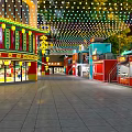 Vibrant Commercial Street With Traditional Lanterns Modern Shops And Colorful Lighting Decorations