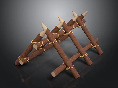 Primitive Handmade Triangular Defensive Structure With Wooden Sticks Ropes And Spikes 3d model