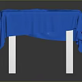 Blue Tablecloth Covered Table With White Legs Against Dark Background Surface 3d model