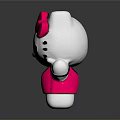 Hello Kitty Silver Figure In Pink Dress With Pink Bow And Waving Hand