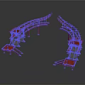 Traditional Red Arched Architectural Structure With Symmetrical Split Curved Design And Pillars