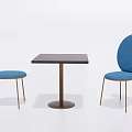 Modern Table and Chair Set With Square Dark Tabletop And Round Back Blue Chairs 3d model