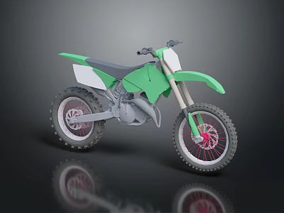 Green Dirt Bike With Black Seat White Fenders And Red Rimmed Wide Tires 3d model