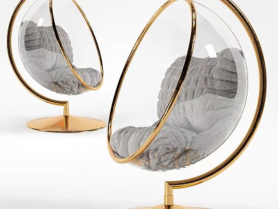 Elegant Modern Round Transparent Hanging Chair With Gold Frame And Soft Cushioned Seat 3d model