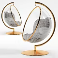 Elegant Modern Round Transparent Hanging Chair With Gold Frame And Soft Cushioned Seat