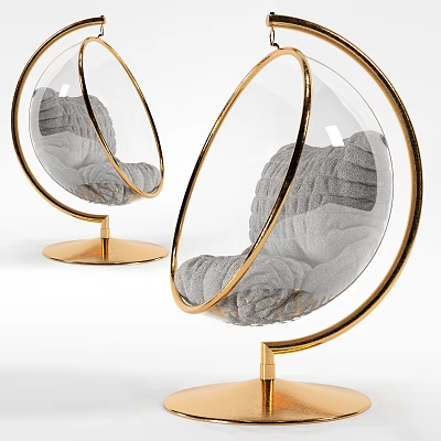 Elegant Modern Round Transparent Hanging Chair With Gold Frame And Soft Cushioned Seat 3d model