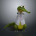 Animated Green Crocodile Game Movie Character In Plaid Shirt With Big Eyes