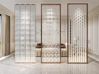 Modern Room Dividers With Glass Panels And Decorative Geometric Patterns For Contemporary Living Room Interior 3d model