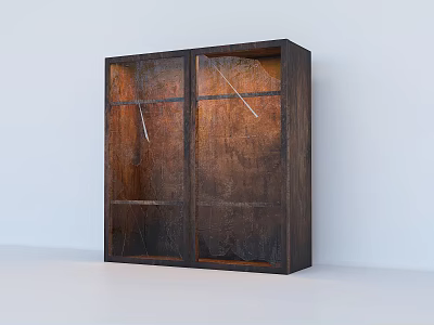 Dark Wood Cabinet With Double Glass Doors And Wood Grain Surface In Light Background 3d model