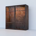 Dark Wood Cabinet With Double Glass Doors And Wood Grain Surface In Light Background
