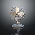 Retro Metal Table Fan With Circular Wire Guard And Silver Base Design 3d model