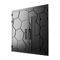 Modern Black Room Divider With Hexagonal Pattern And Blue Accent Lines 3d model