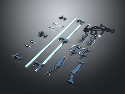 Door Handle Components Including Metal Parts Brackets And Installation Hardware 3d model
