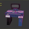Blue Industrial Measurement Workbench With Two Circular Plates Monitor Display And Control Panel