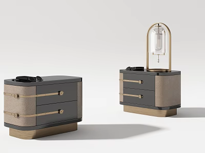 Modern Bedside Nightstand Design With Drawers Metal Accents And Mixed Material Panels 3d model