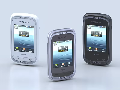 Three Samsung Mobile Phones White Gray Black With Screen Showing 1030 Time And Icons 3d model