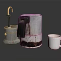 Vintage Metal Kitchen Appliances With Copper Accent Coffee Maker And White Mug