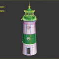 Green And White Lighthouse Tower With Striped Body Green Top And Base Door Design