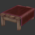 Vintage Wooden Bench With Red Leather Upholstered Seat And Solid Wood Legs