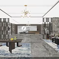 Elegant Hotel Lobby Interior With Chandelier Marble Walls Reception Desk And Sofas 3d model