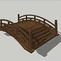 Traditional Wooden Landscape Bridge With Railing And Wooden Planks Structure