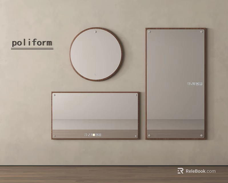 Poliform Modern Mirrors Featuring Round And Rectangular Shapes On Beige Wall 3d model