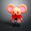 Cartoon Mouse Character With Big Ears Red Eyes Red Scarf Pink Vest And Gray Shorts